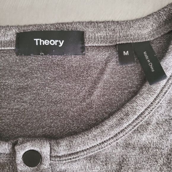 Theory Snap Henley Shirt in Modal Jersey Long Sleeve Relaxed Fit Gray Medium - Picture 6 of 11